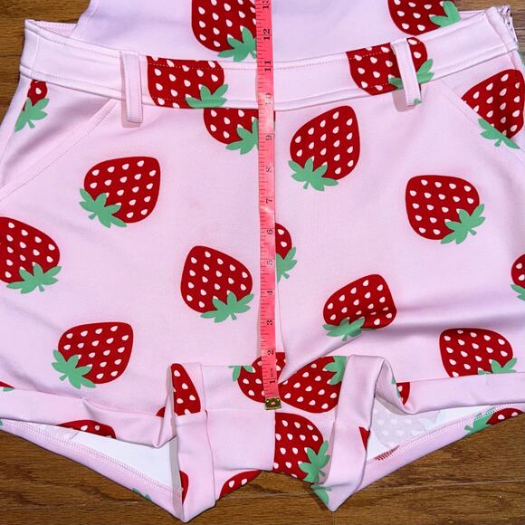 Hot Topic Pink Strawberry Print Shortalls Size Medium - Picture 11 of 12